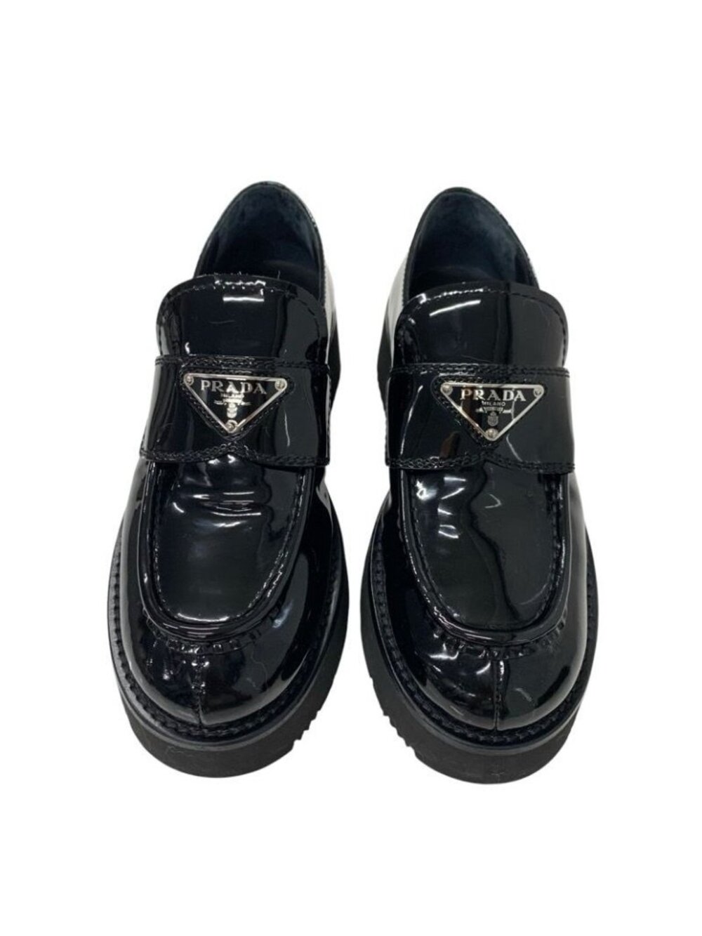 Prada Loafers Leather Shoes Black Triangle Logo - Picture 2 of 9